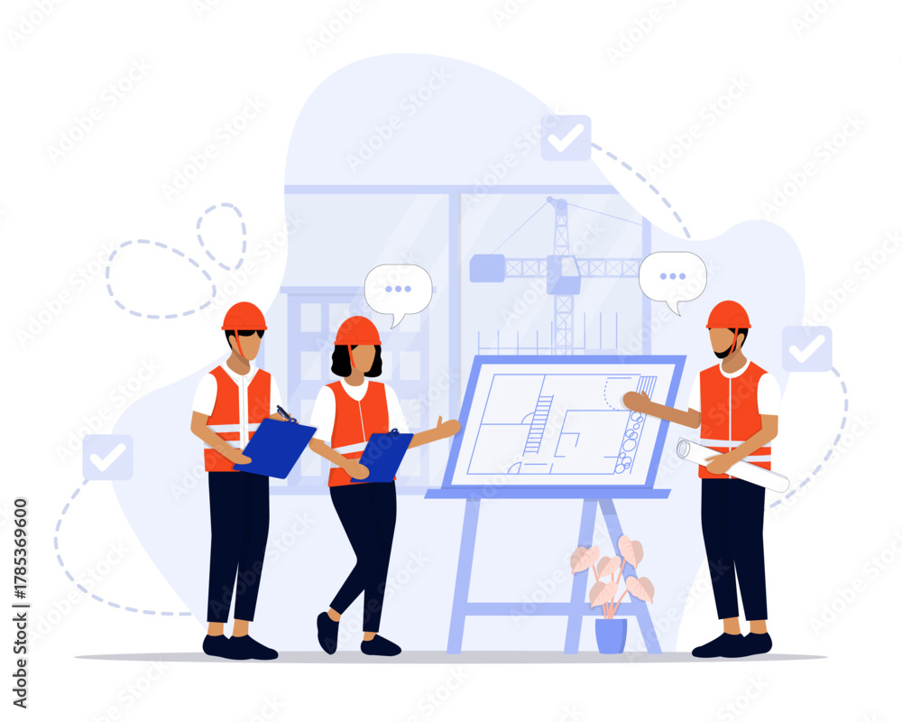 Construction architect concept illustration. Suitable for landing page, ui, web, App intro card, editorial, flyer, and banner.图片