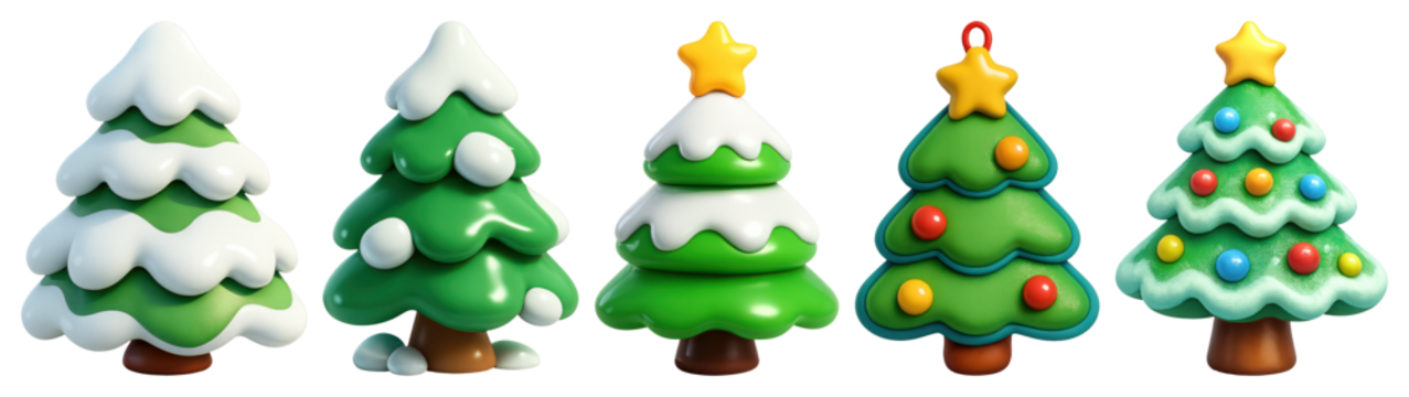 PNG格式节日卡通圣诞树合集，透明背景元素套装