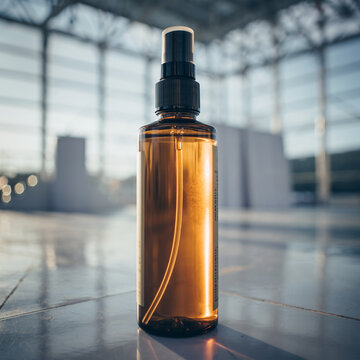现代工业背景下的琥珀色玻璃喷雾瓶模型