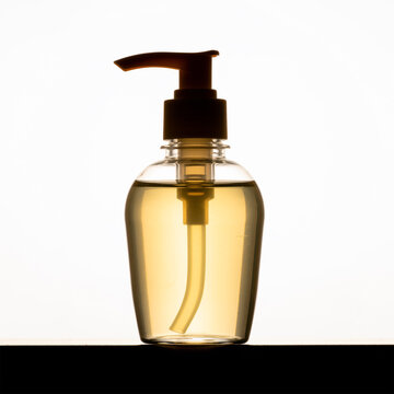 带有金黄色液体的透明泵头分配瓶模型