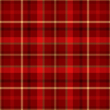 红色格子无缝图案。重复的金色方格。用于设计印花格子的重复棋盘格织物。方格线条。格子花纹重复纺织品。维希布。苏格兰法兰绒。矢量插画