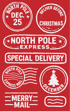 圣诞北极邮戳与圣诞老人邮件橡皮图章套装——节日邮政收藏