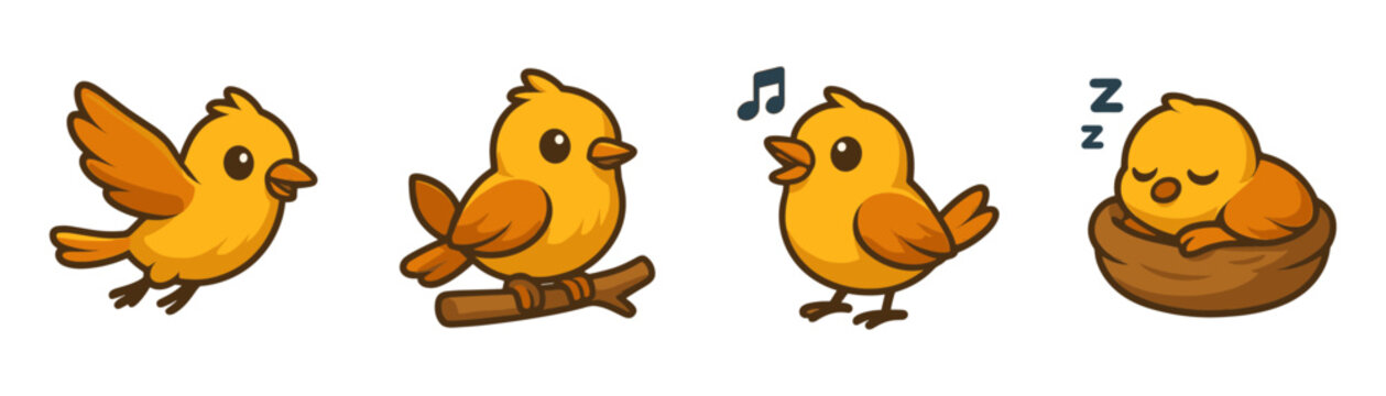 可爱的黄色鸟类卡通套装