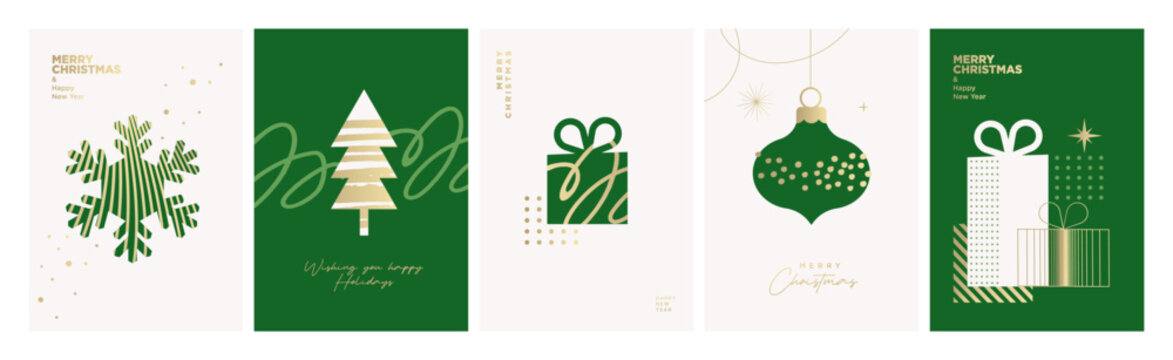 Christmas and New Year holiday card collection. Vector illustrations for holiday greeting card, poster, cover, website and social media banner, marketing.