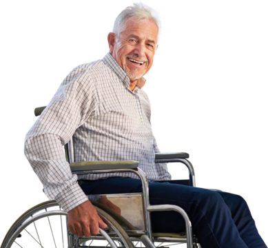 坐在轮椅上微笑的老人