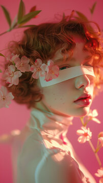 一名风格独特的男子被鲜花簇拥，散发着自信与个性魅力