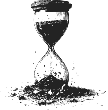 手绘沙漏草图，有沙子洒落，复古风格概念——矢量图素材