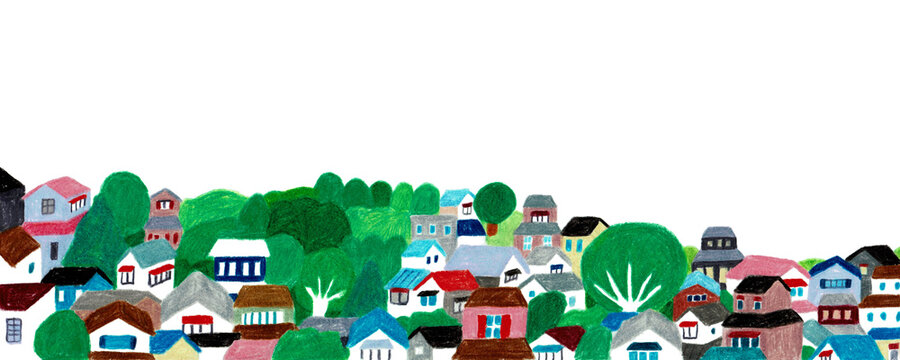 手绘插画 绿意盎然的住宅区