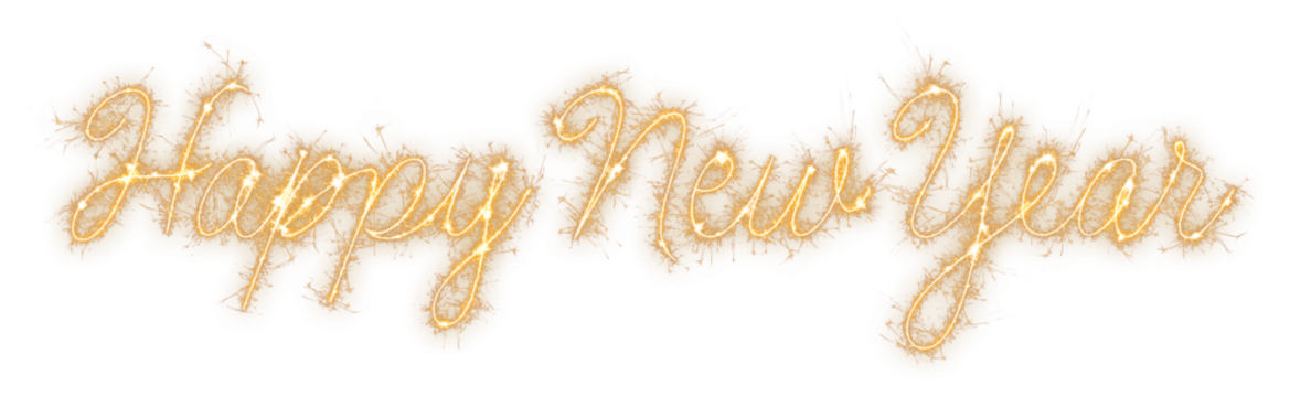 流动金色闪光的“新年快乐”文字，可用于贺卡、社交媒体帖子、节日请柬或数字横幅的独立元素