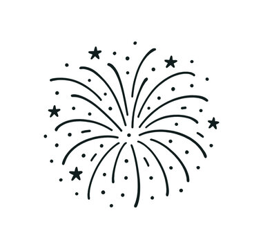 handdrawn cute doodle style fireworks burst vector line illustration