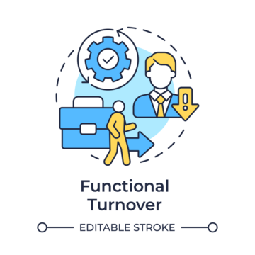 功能性人员流动多彩概念图标。低效员工。员工流失类型。圆形线条插画。抽象概念。平面设计。易于用于宣传材料。