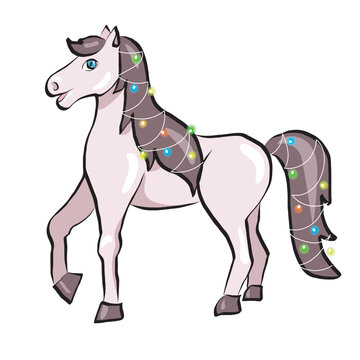 带圣诞灯的马矢量剪贴画