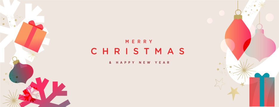 圣诞快乐与新年快乐。适用于网站横幅、社交媒体横幅、贺卡、海报、封面、商业及营销材料的矢量插画