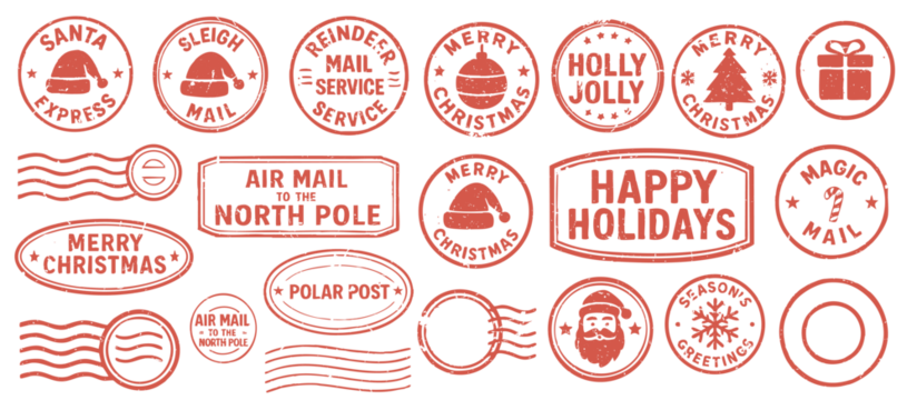 复古圣诞邮戳与节日邮件邮票套装