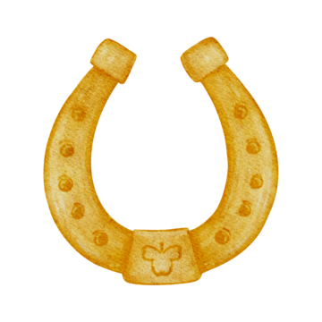 水彩圣帕特里克节金色幸运马蹄铁手绘插画 适用于圣帕特里克节、游戏、宝藏主题、印刷品、贴纸、贺卡、剪贴簿、装饰等