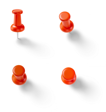 红色按钉套装：透明背景下孤立展示的3D渲染图