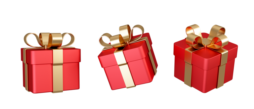 Set of red gift box with golden ribbon isolated on white