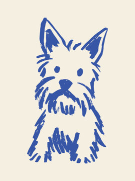 梗犬正面涂鸦手绘草图矢量插画