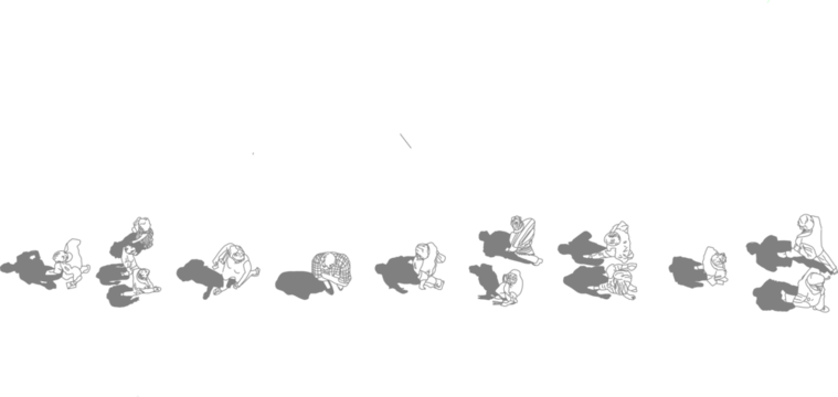 一组顶视矢量人物素材，人物下方带有灰色阴影，包含群体和情侣形象，适用于写实建筑平面图