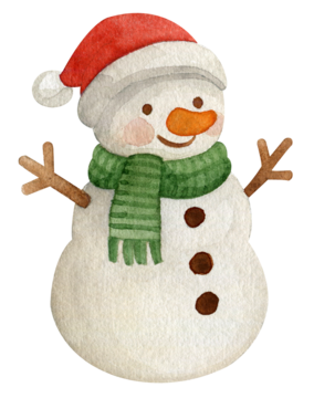 戴红帽子和围巾的雪人