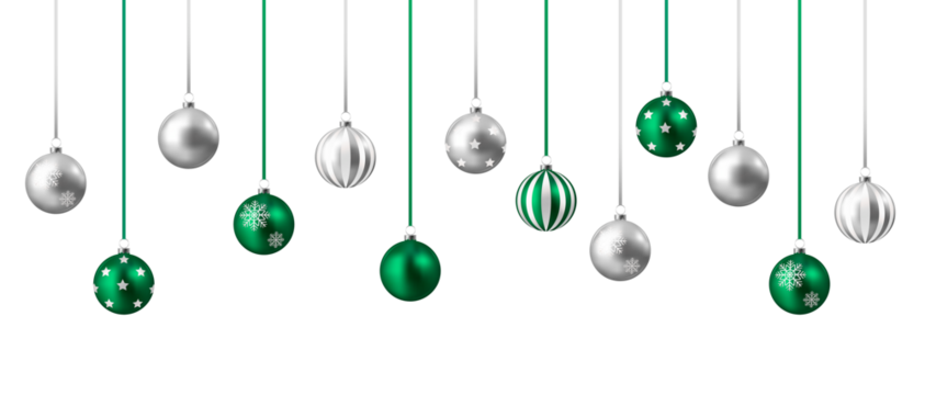 Silver and green christmas balls	