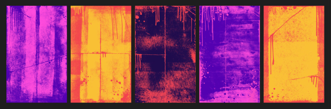 带有霓虹涂鸦和做旧垃圾摇滚风格背景的城市朋克纹理，包含粗糙喷漆、划痕与半色调网点图案，适用于复古海报，兼具音乐与街头风格设计