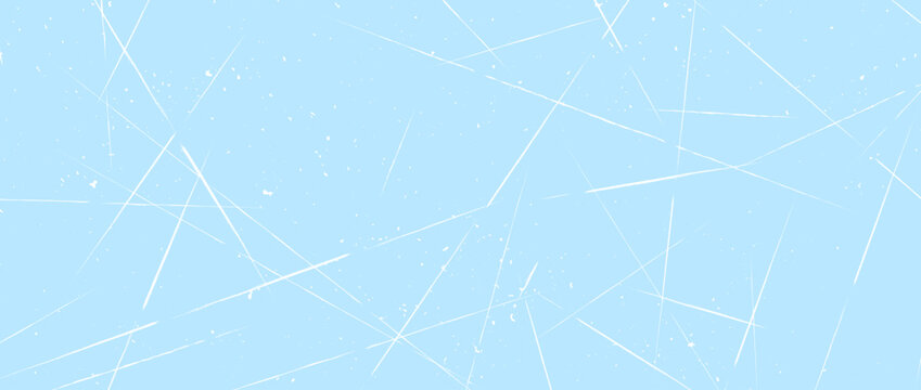 划痕冰面纹理：带有滑冰痕迹、裂纹与划痕的蓝色冰质背景，冻湖或池塘水面壁纸（含点、斑点及线条），粗糙冬季运动 rink 背景矢量图