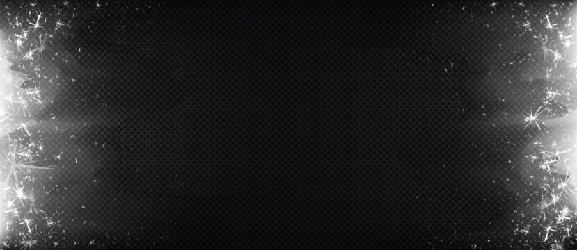 带有结晶霜边框和冰雪花图案的优雅定格。具有磨砂质感的玻璃效果冬季节日装饰。含冰晶与冷光闪烁的圣诞设计。