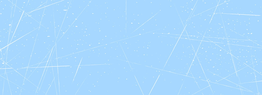 划痕冰面纹理：带有滑冰痕迹、裂纹与划痕的蓝色冰背景，粗糙冬季运动溜冰场背景，冻湖或池塘水面壁纸（含圆点、斑点及线条）矢量素材