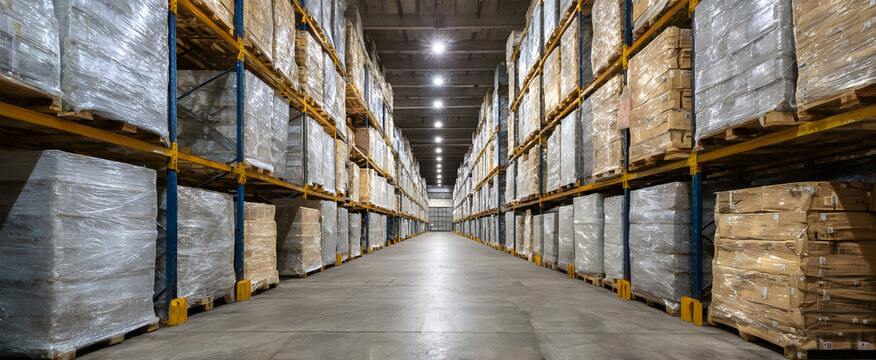 仓库托盘被透明收缩包装膜紧密包裹