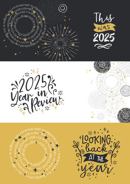 Decorative hand written "best of last year" phrases, best events of the year, highlights, review, performance, evaluation of 2025 - vector design