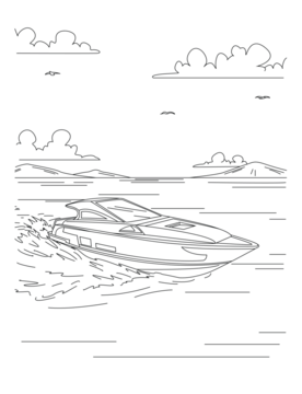 水面快艇——动力艇线稿插画