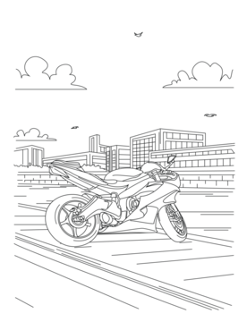 Sport Motorcycle on City Street – Line Art Illustration