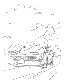 弯道上的性能车——线稿插画