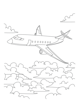云层之上的私人飞机——航空线稿插画