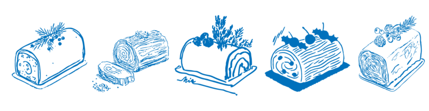 圣诞木柴蛋糕甜点涂鸦手绘节日插画套装