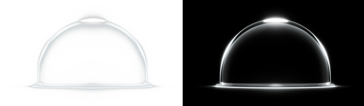 带底座的玻璃钟形罩透明PNG插图——用于产品展示和展览的孤立写实保护性钟形穹顶样机
