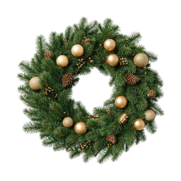 PNG带装饰品的节日常青花环