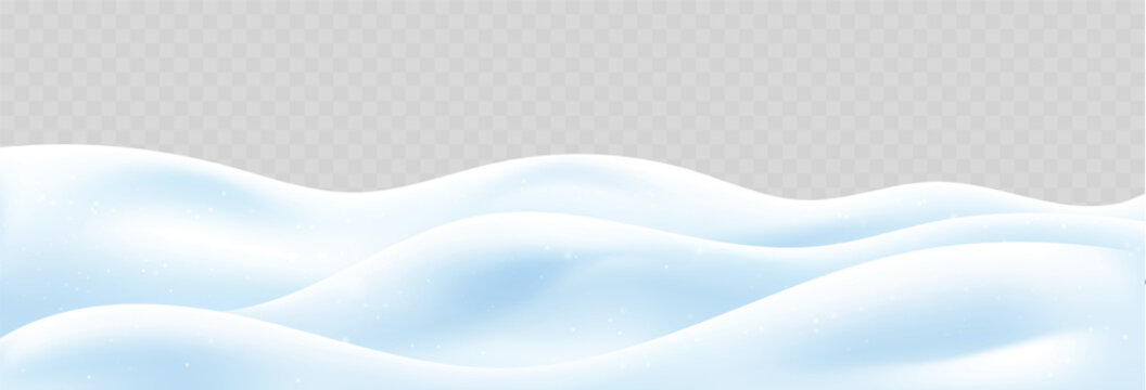 用于冬季背景或圣诞雪景的写实3D雪堆与雪地矢量插画；适用于节日贺卡和风景海报的白色雪丘与雪堆；新年主题的孤立边框