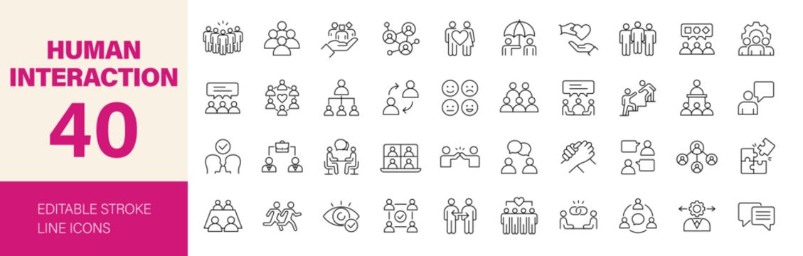 人际互动图标集。可编辑线条图标。矢量插画。