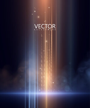 An abstract background with a vibrant vertical glow of blue-gold rays and a soft depth effect. Light stripes create the atmosphere of a stage and a futuristic space.