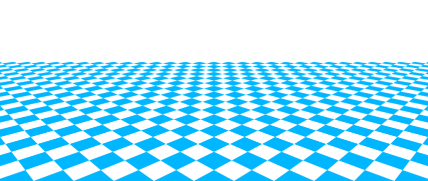 Blue checkerboard floor in perspective. Pool checkered tile pattern background. Retro horizontal chess board grid plane surface. Vintage empty bath room checker stage. Vector kitchen floor