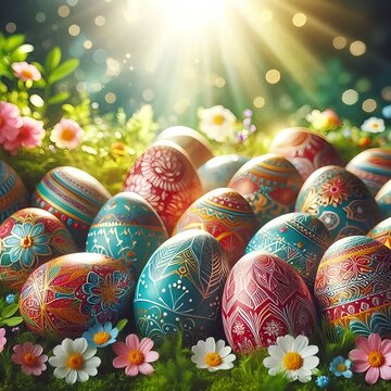 Ein Foto von einer schönen Dekoration mit Ostereiern