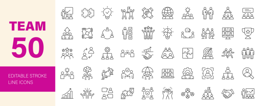 Team icon set. Editable line icons. Vector illustration.